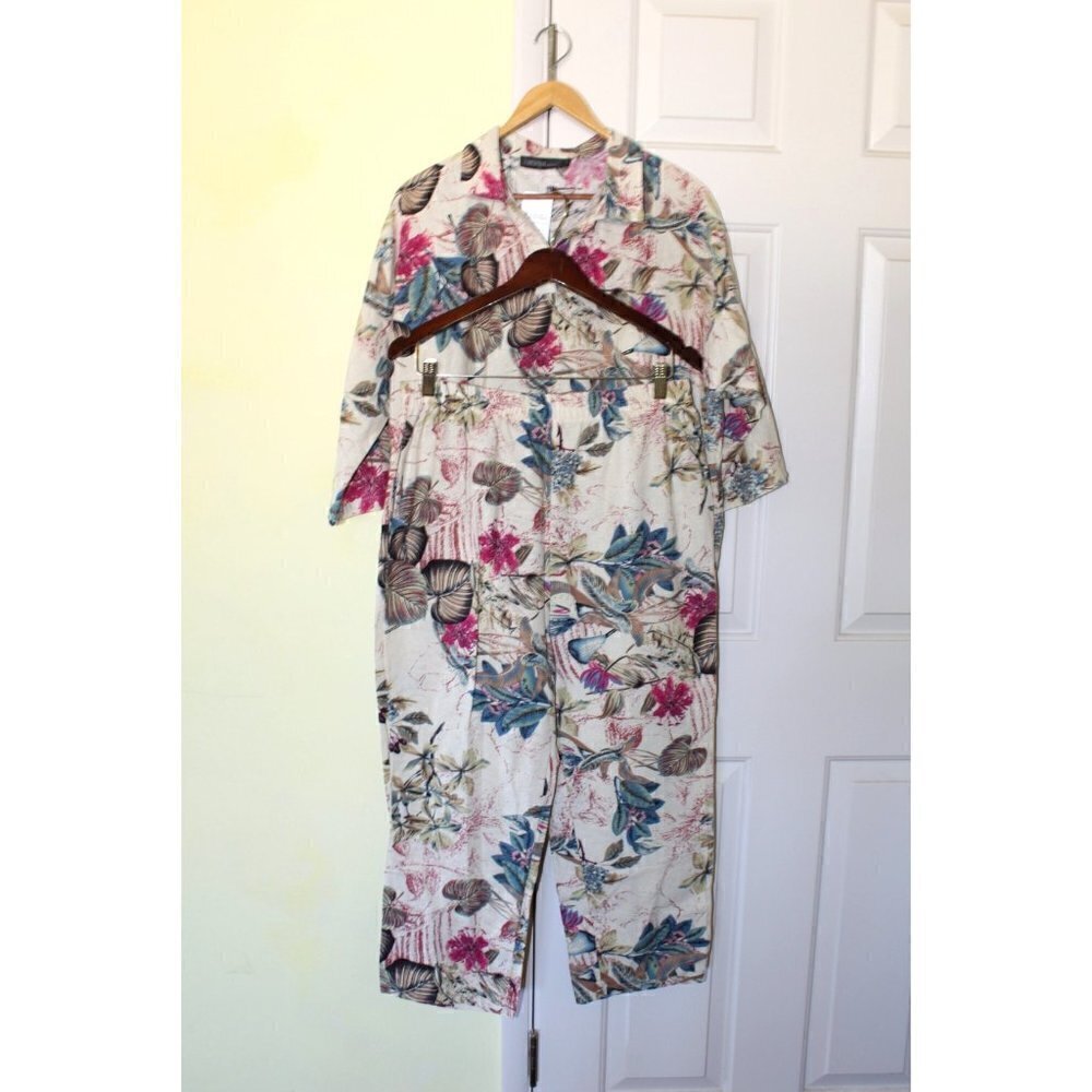 New Zanzea Hawaiian Floral Print Women Suit Size XL Pants & Top Cotton Tropical